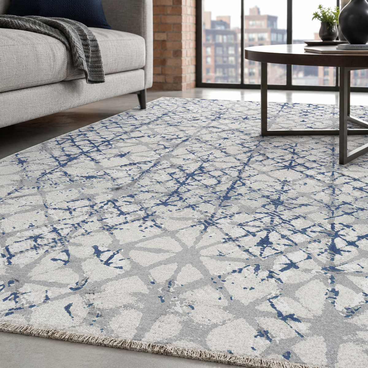 Tapis Géométrique Moderne Bleu Marine Lavable Salomé, vue 9