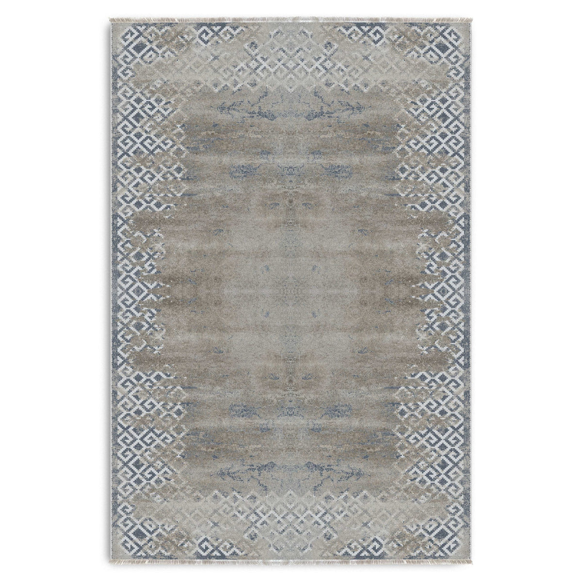 Détail du motif du tapis géométrique moderne bleu marine lavable Pia