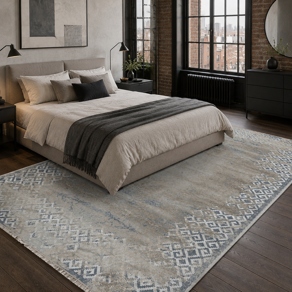 Tapis Géométrique Moderne Bleu Marine Lavable Pia, vue 4