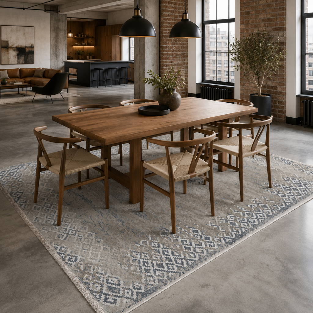 Tapis Géométrique Moderne Bleu Marine Lavable Pia, vue 5