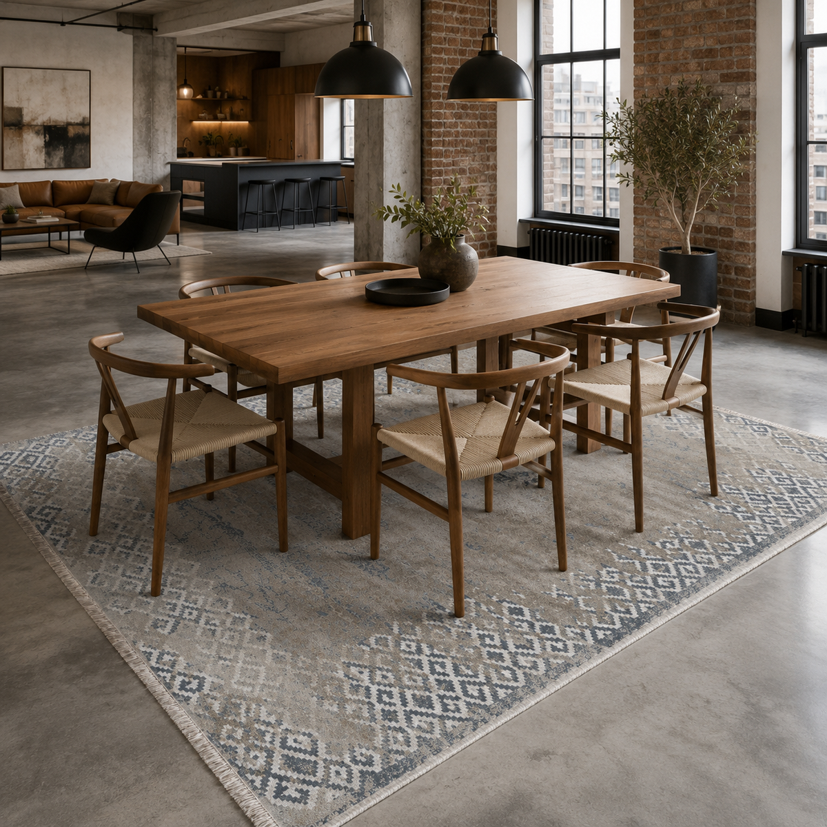 Tapis Géométrique Moderne Bleu Marine Lavable Pia, vue 5