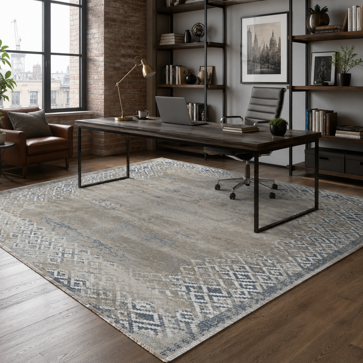 Tapis Géométrique Moderne Bleu Marine Lavable Pia, vue 6