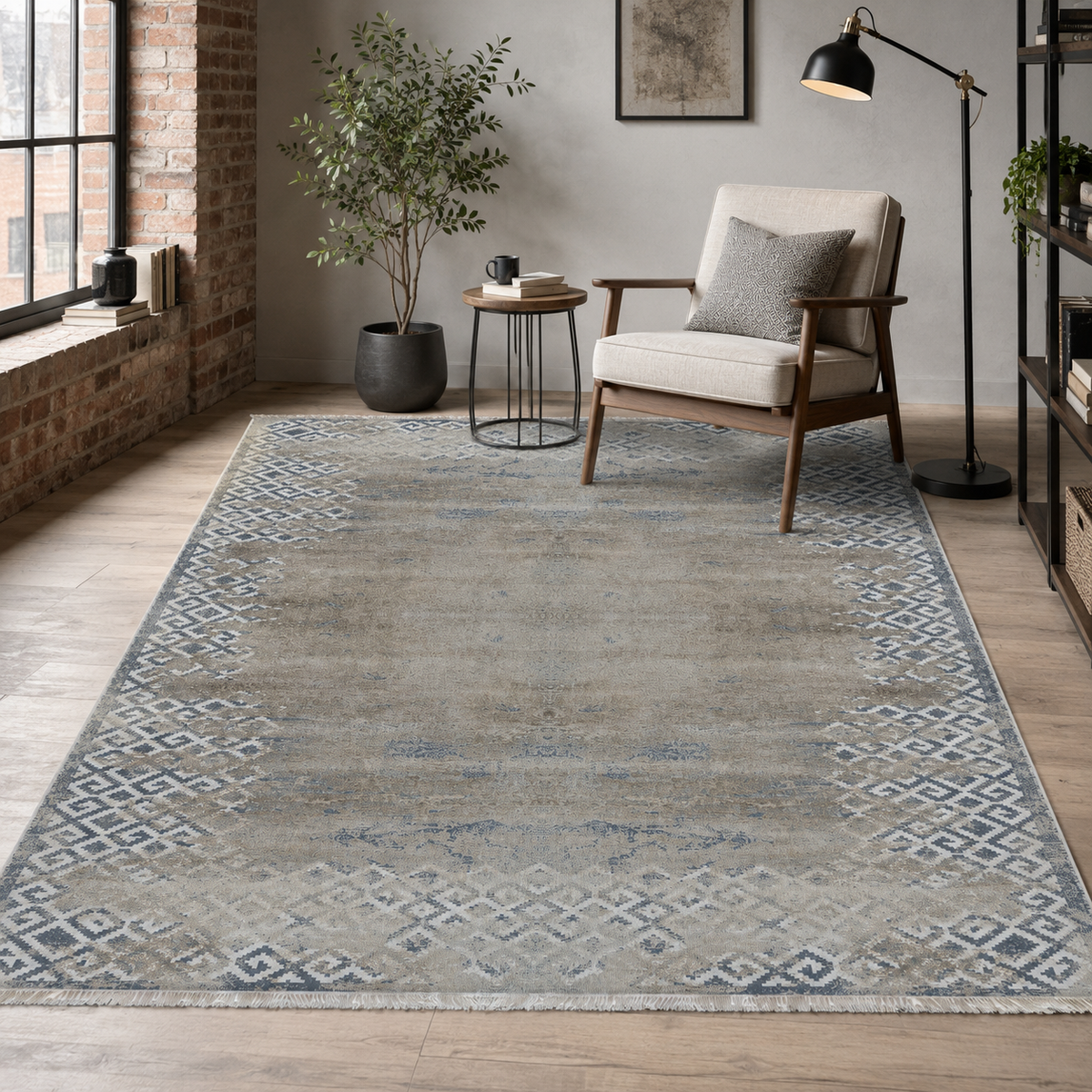 Tapis Géométrique Moderne Bleu Marine Lavable Pia, vue 7