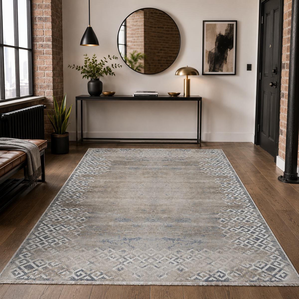 Tapis Géométrique Moderne Bleu Marine Lavable Pia, vue 8