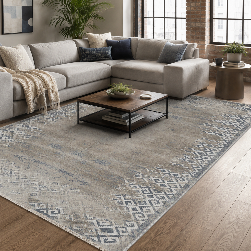 Tapis Géométrique Moderne Bleu Marine Lavable Pia, vue 9