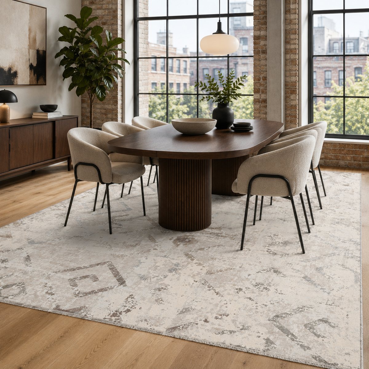 Tapis Géométrique Vintage Bleu Marine Lavable Thelma, vue 5