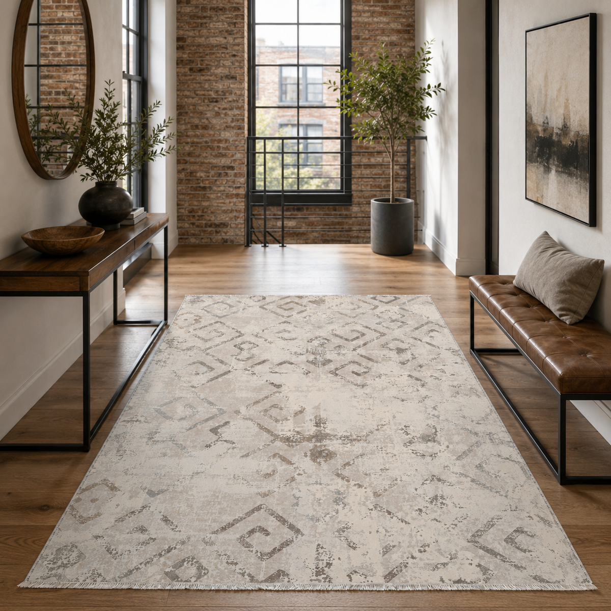 Tapis Géométrique Vintage Bleu Marine Lavable Thelma, vue 7
