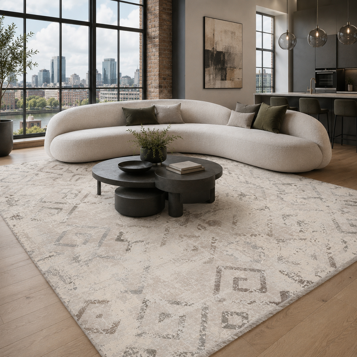 Tapis Géométrique Vintage Bleu Marine Lavable Thelma, vue 9