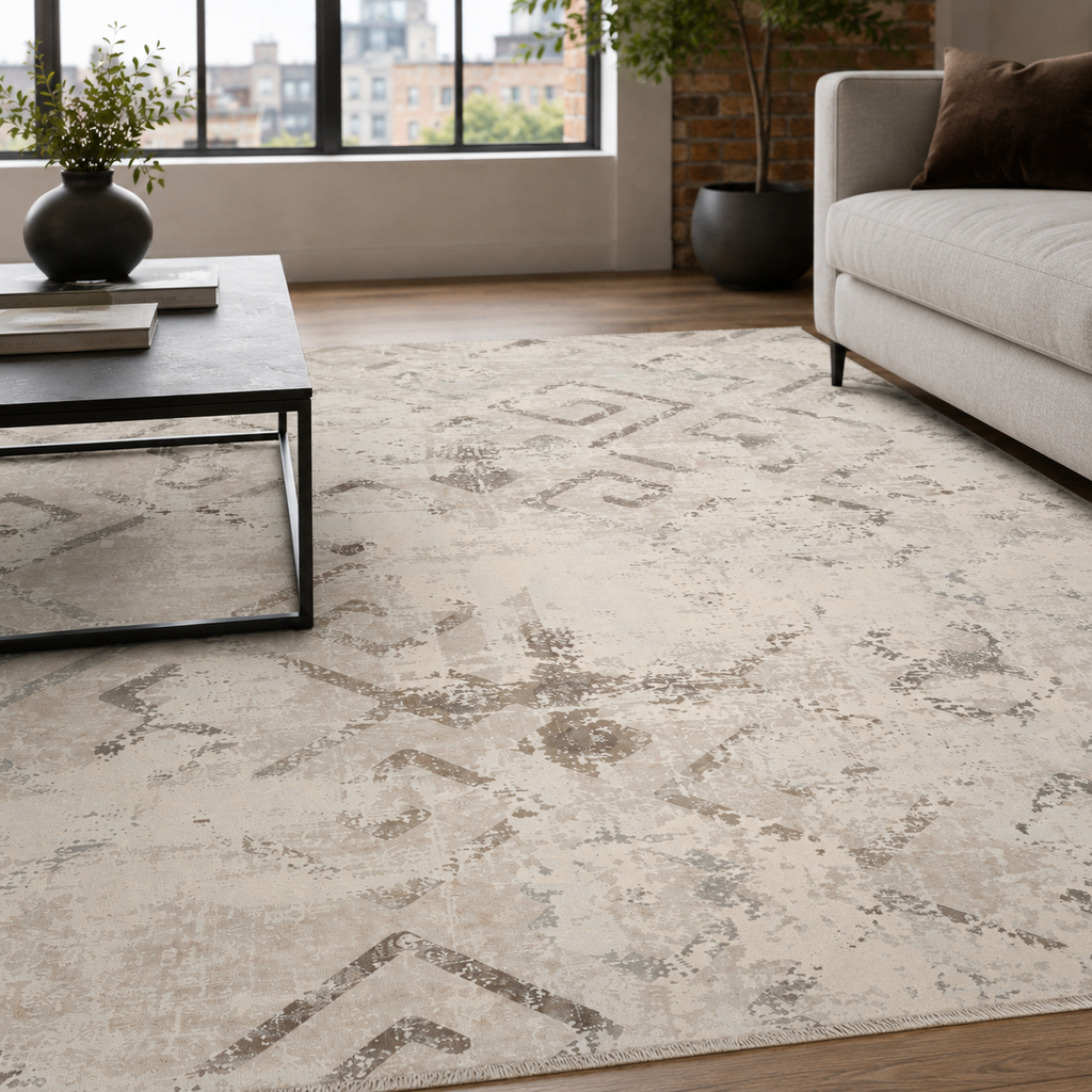 Tapis Géométrique Vintage Bleu Marine Lavable Thelma, vue 10