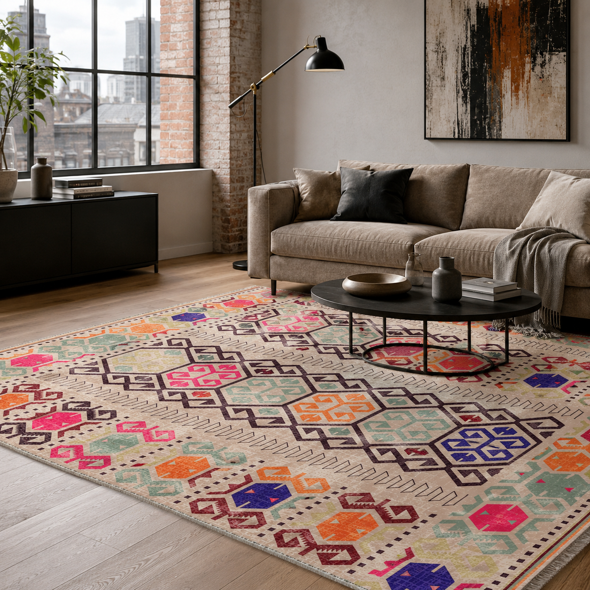 Tapis Ethnique Bleu Marine Lavable Yara, vue 4