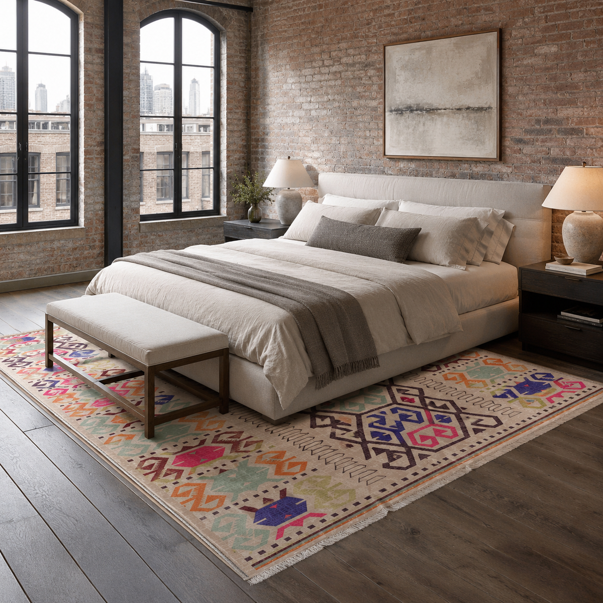Tapis Ethnique Bleu Marine Lavable Yara, vue 5