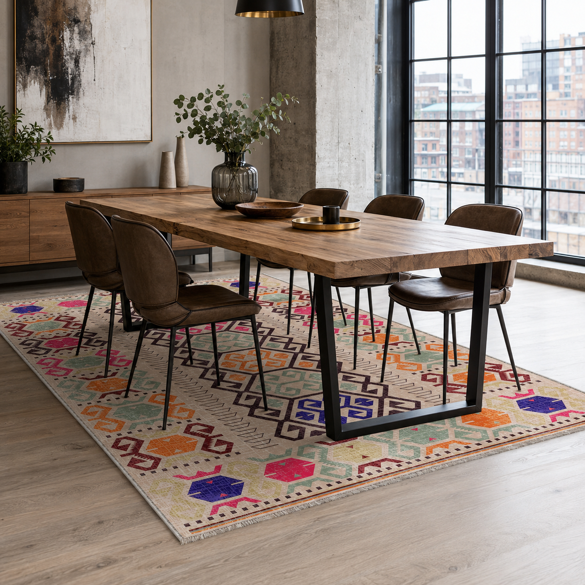 Tapis Ethnique Bleu Marine Lavable Yara, vue 6