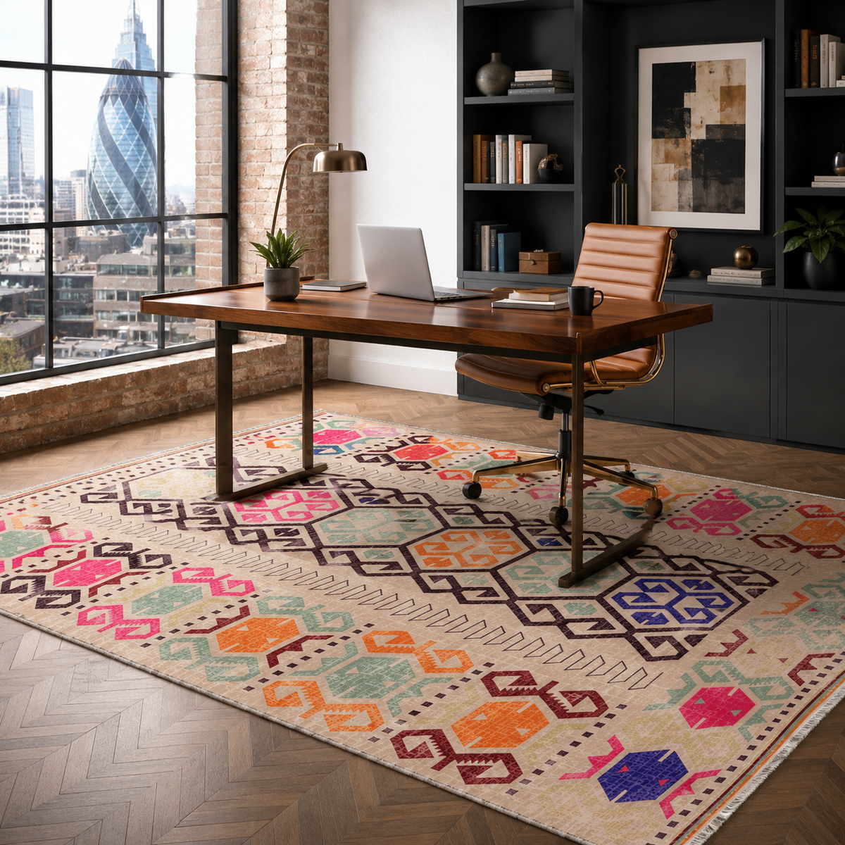 Tapis Ethnique Bleu Marine Lavable Yara, vue 7