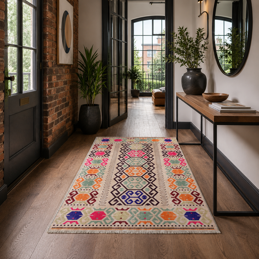 Tapis Ethnique Bleu Marine Lavable Yara, vue 8