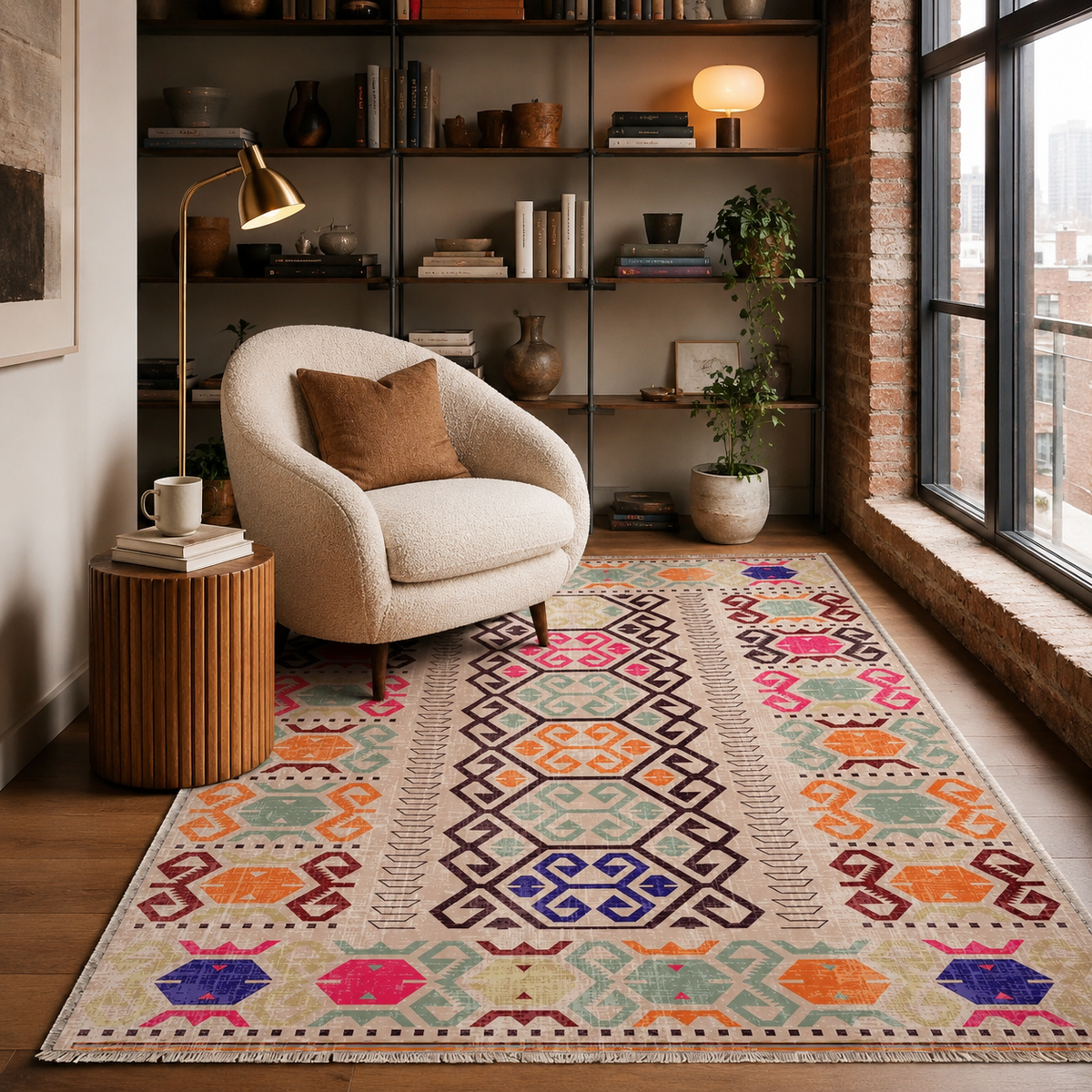 Tapis Ethnique Bleu Marine Lavable Yara, vue 9