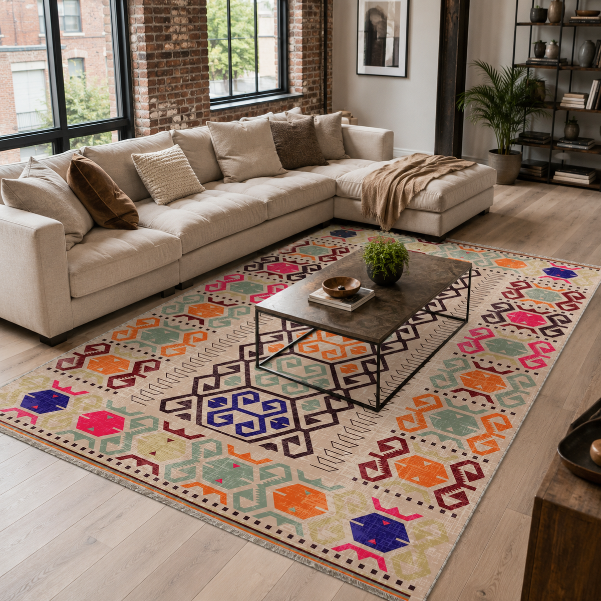 Tapis Ethnique Bleu Marine Lavable Yara, vue 10