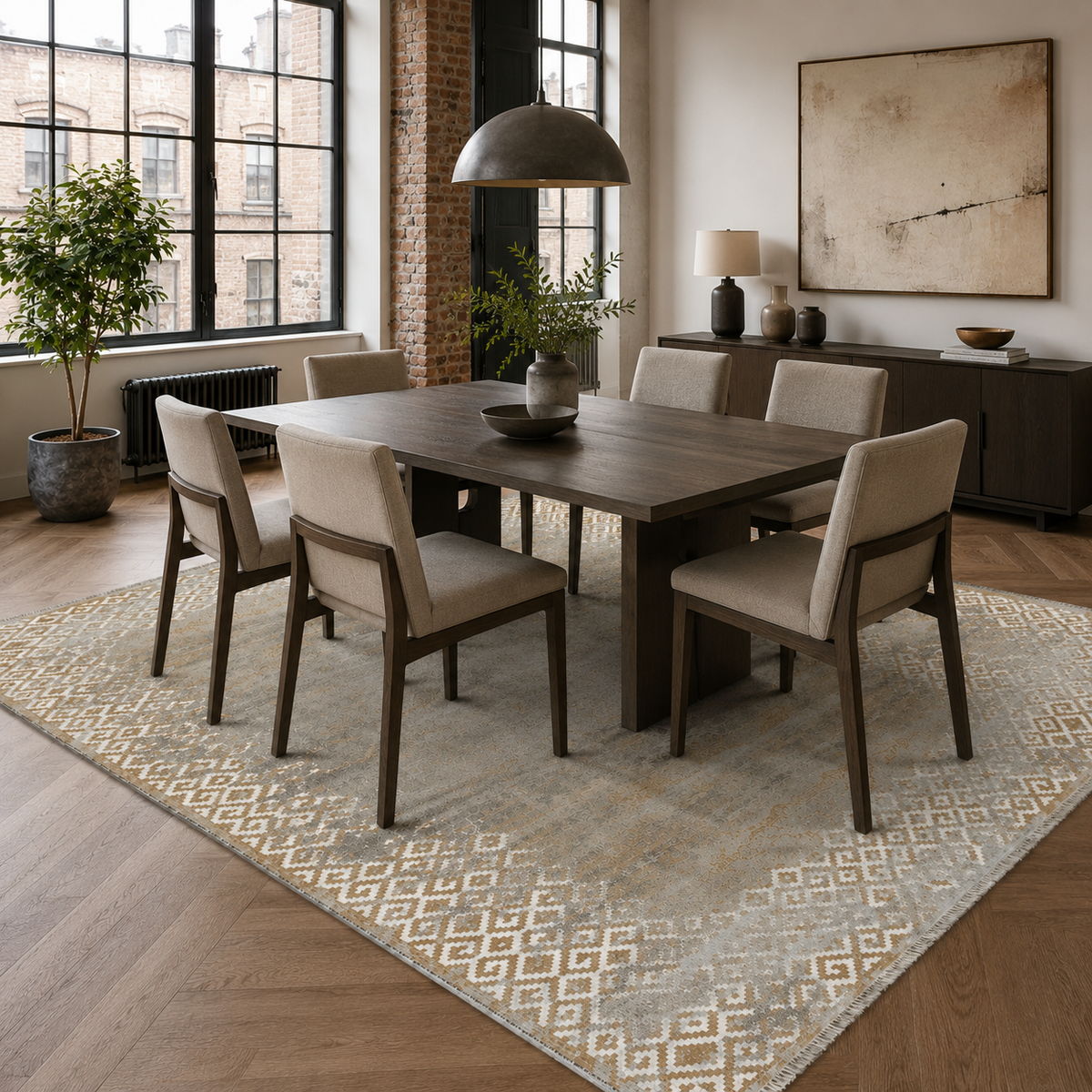 Tapis Géométrique Moderne Gris Lavable Nerina, vue 5