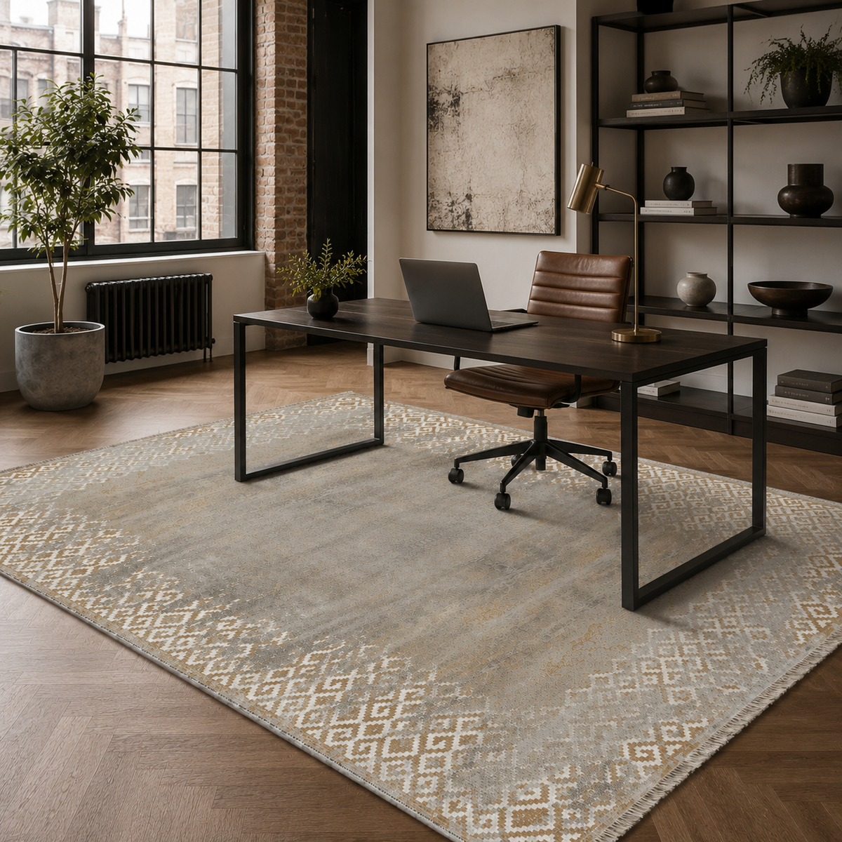 Tapis Géométrique Moderne Gris Lavable Nerina, vue 6