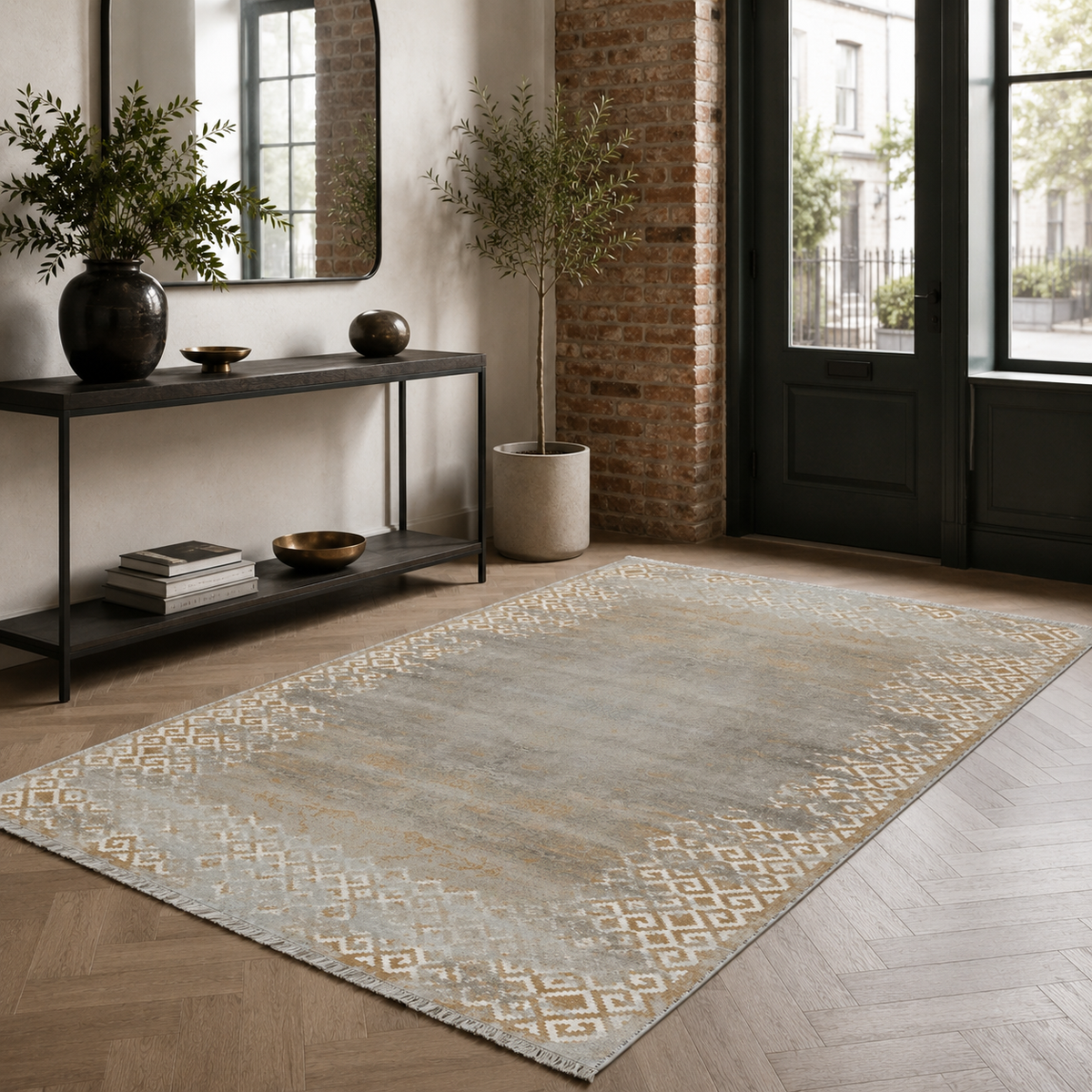 Tapis Géométrique Moderne Gris Lavable Nerina, vue 8