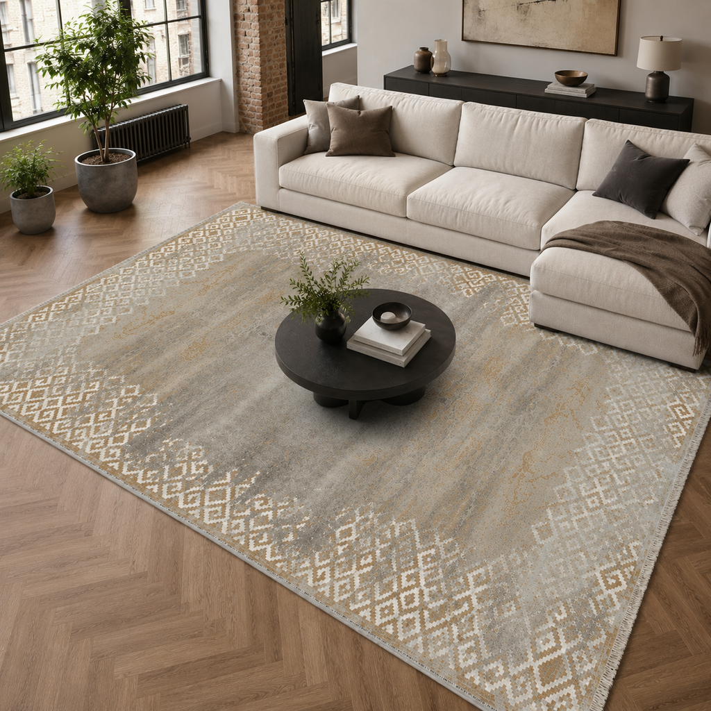 Tapis Géométrique Moderne Gris Lavable Nerina, vue 9