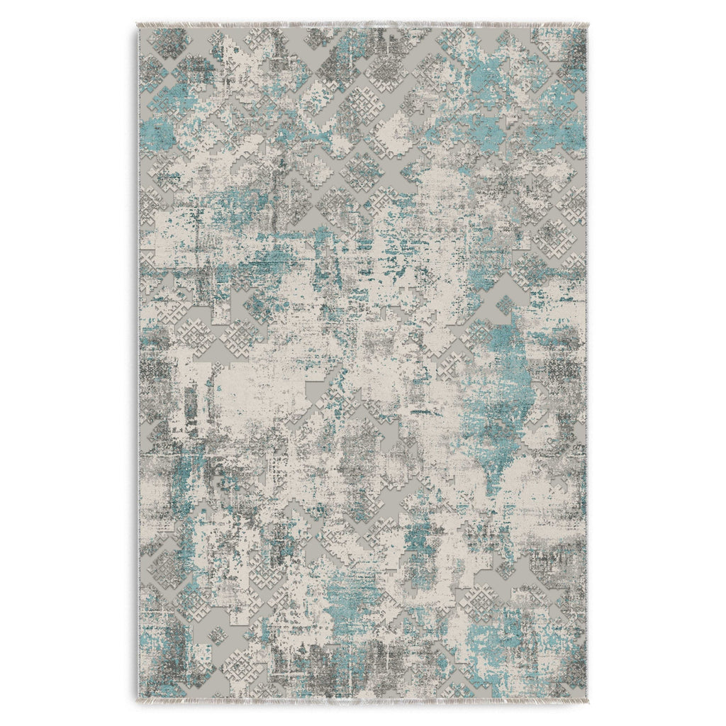 Détail du motif du tapis ethnique bleu marine lavable Savana