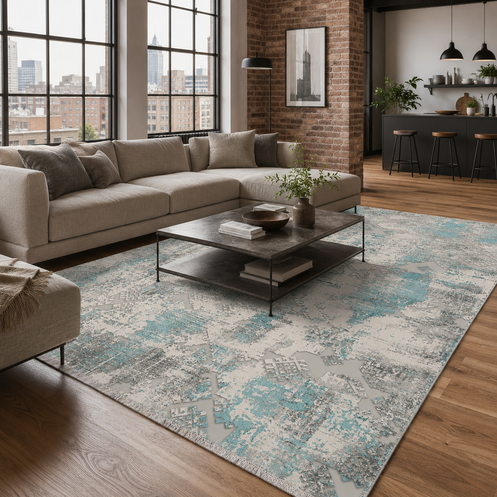 Tapis Ethnique Bleu Marine Lavable Savana, vue 3