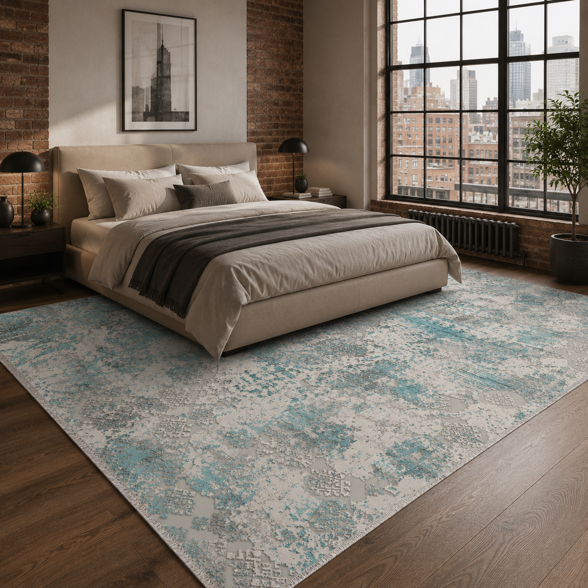 Tapis Ethnique Bleu Marine Lavable Savana, vue 4