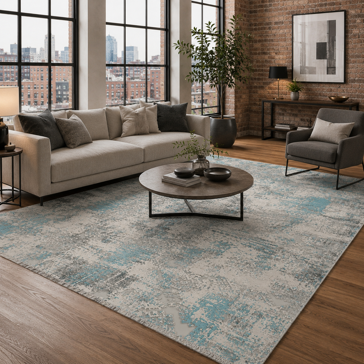 Tapis Ethnique Bleu Marine Lavable Savana, vue 5