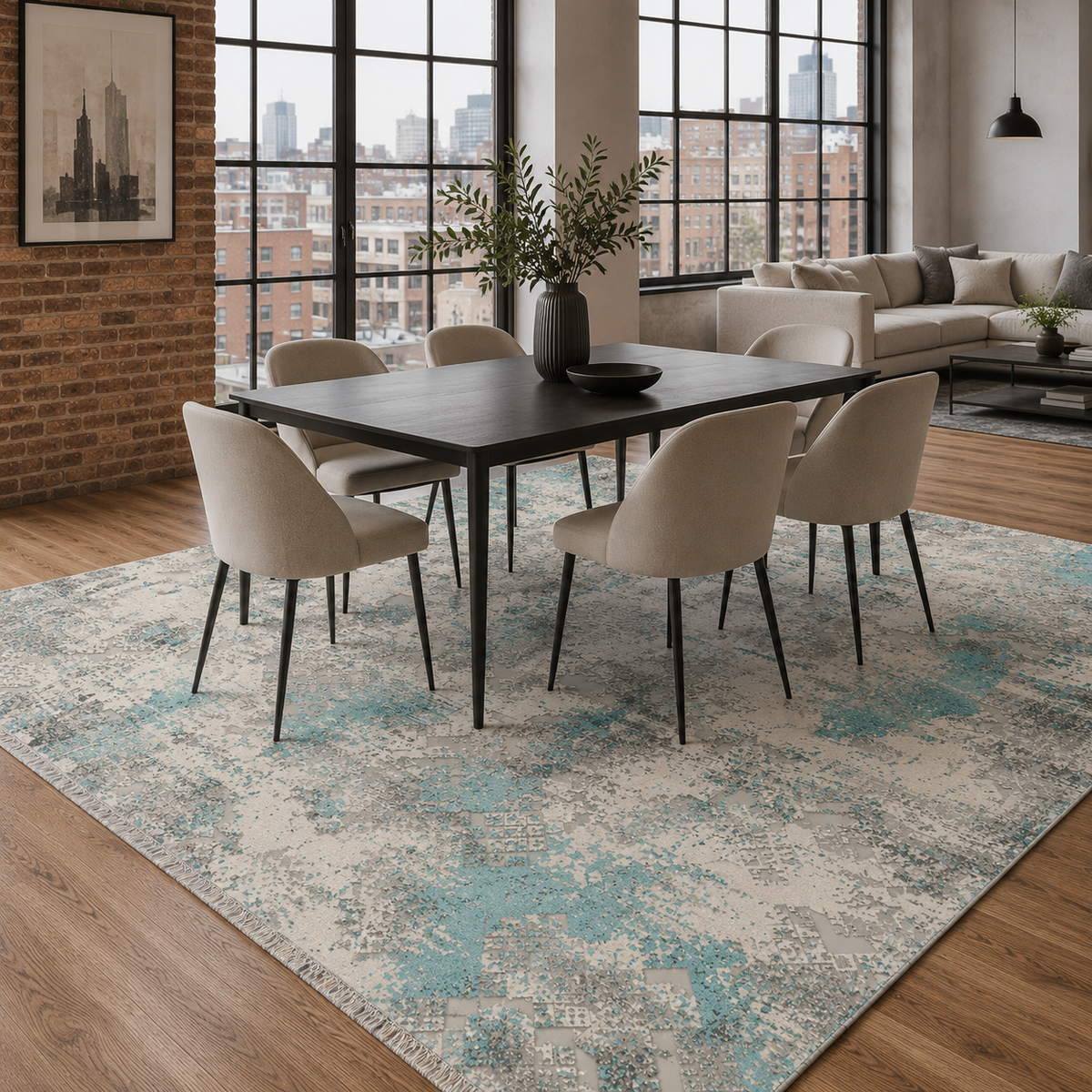 Tapis Ethnique Bleu Marine Lavable Savana, vue 6
