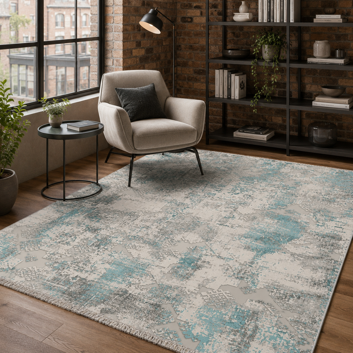 Tapis Ethnique Bleu Marine Lavable Savana, vue 7