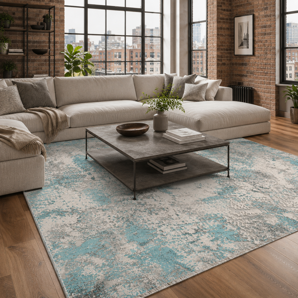 Tapis Ethnique Bleu Marine Lavable Savana, vue 8