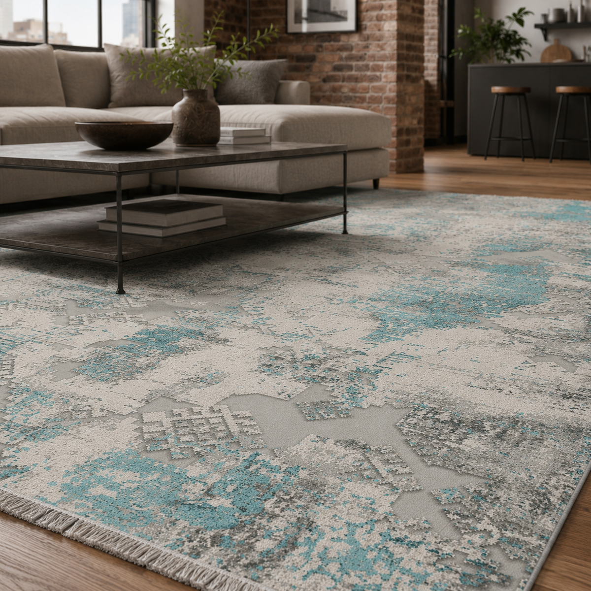 Tapis Ethnique Bleu Marine Lavable Savana, vue 9