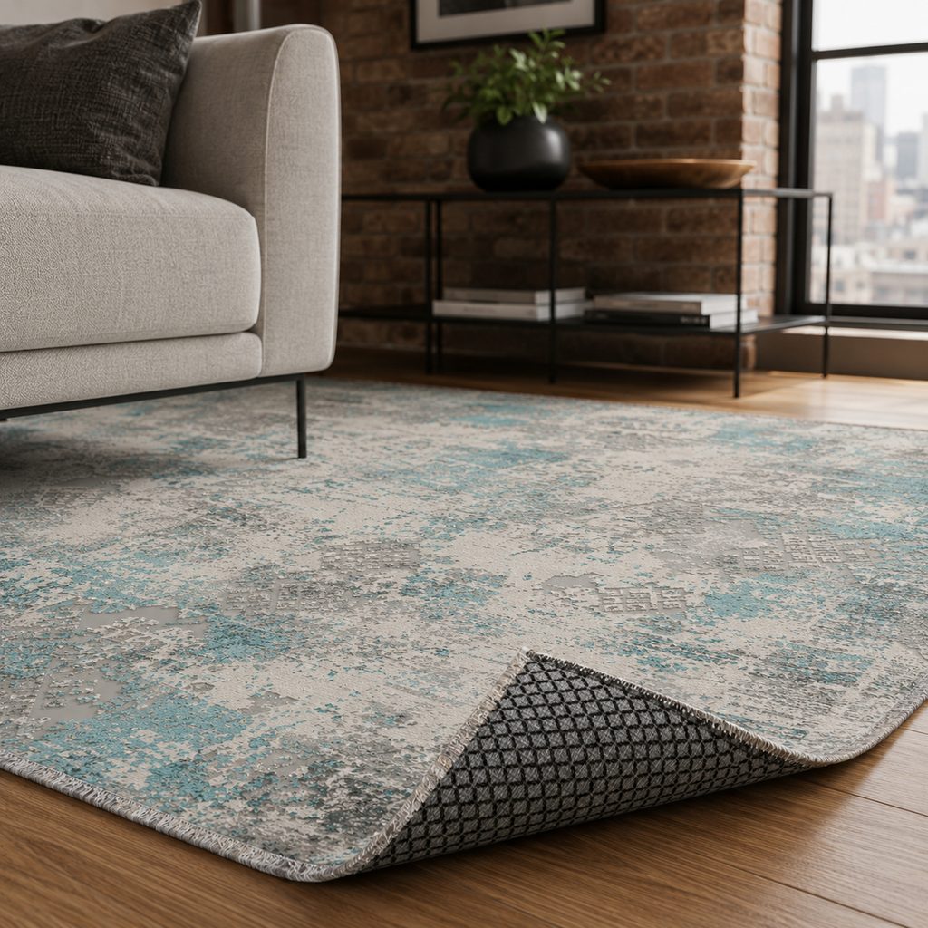 Tapis Ethnique Bleu Marine Lavable Savana, vue 10