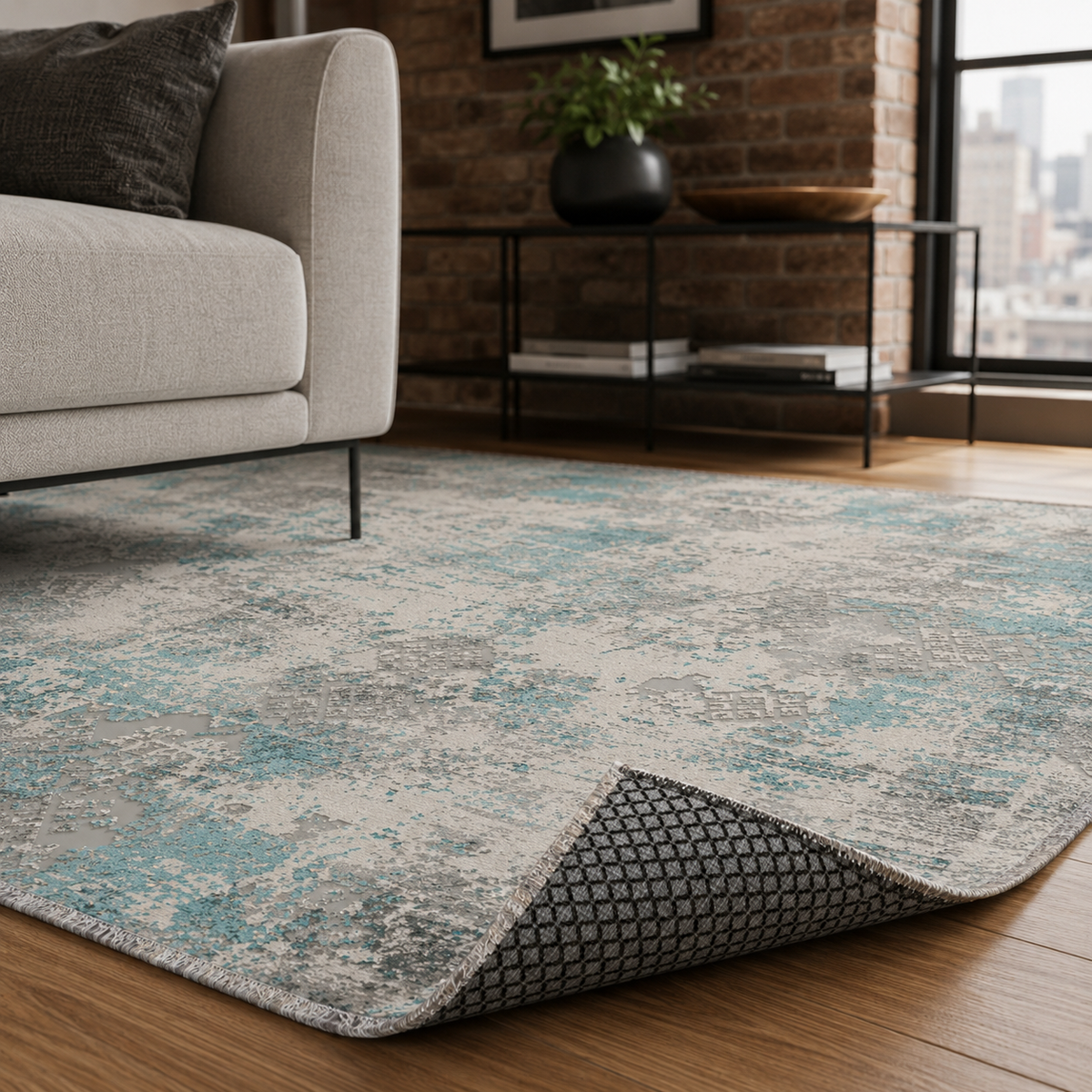 Tapis Ethnique Bleu Marine Lavable Savana, vue 10