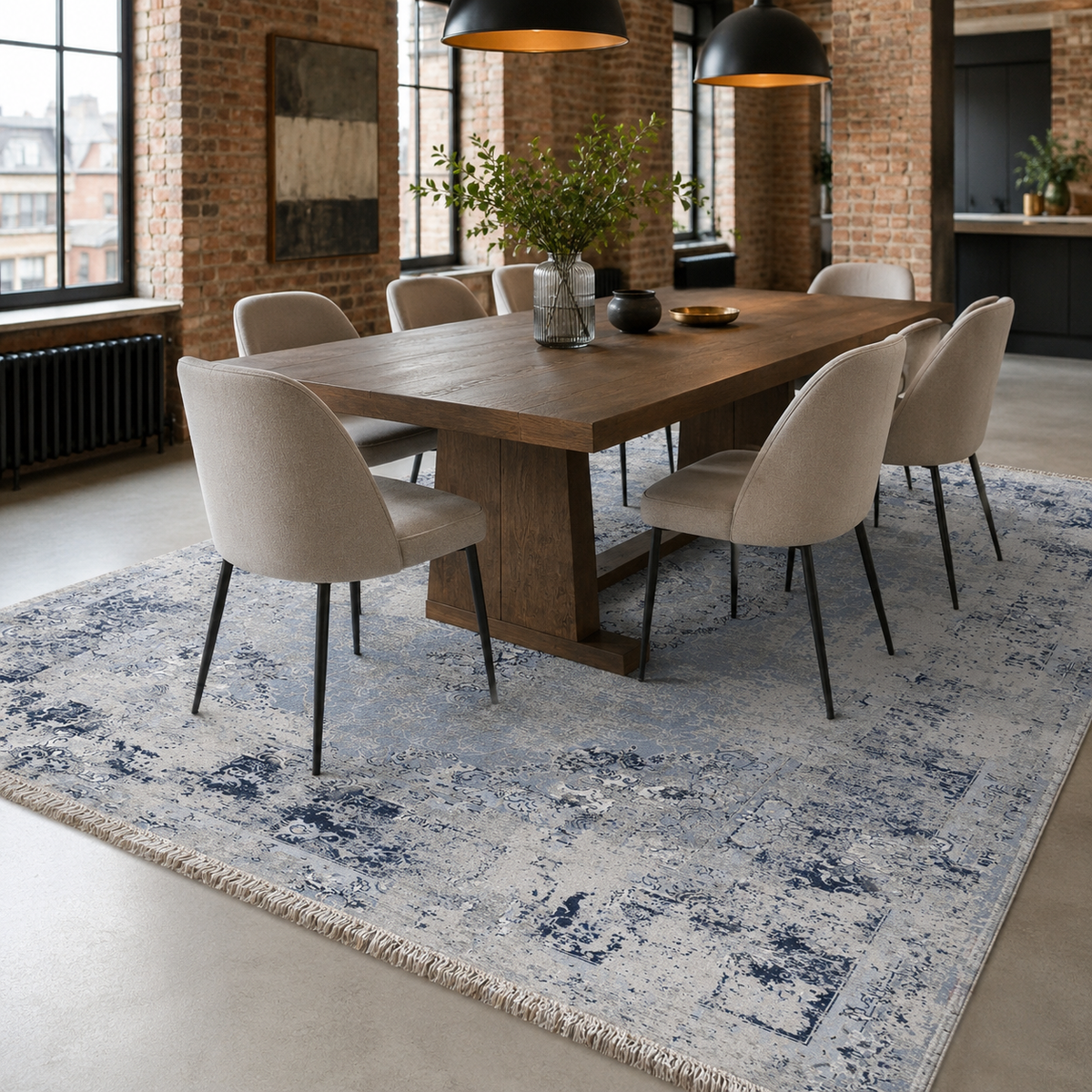 Tapis Ethnique Vintage Bleu Marine Lavable Ginevra, vue 5