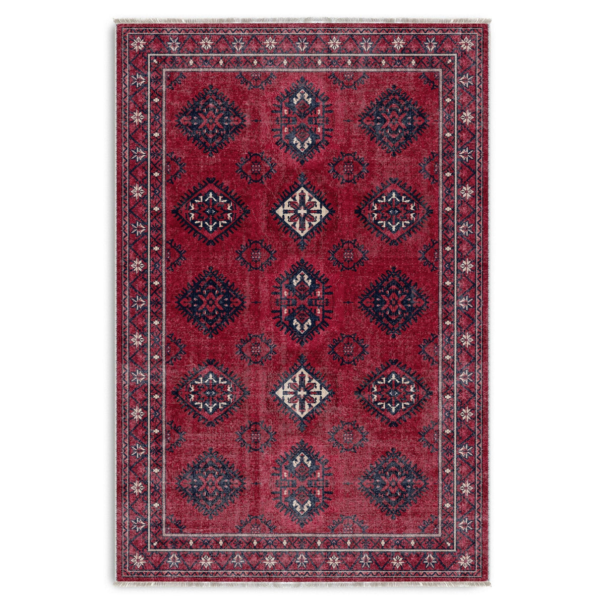 Détail du motif du tapis ethnique vintage bordeaux lavable Azélie