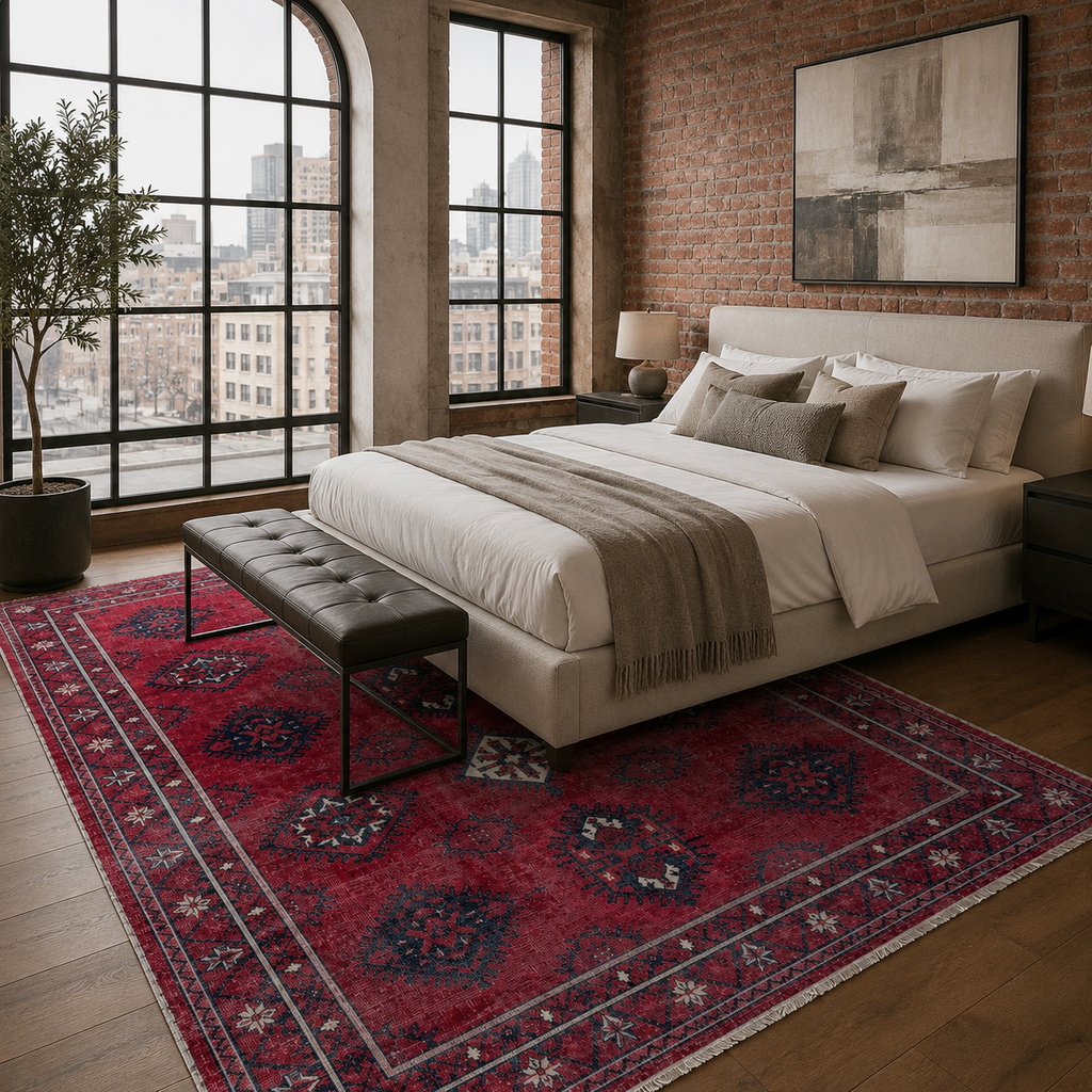 Tapis Ethnique Vintage Bordeaux Lavable Azélie, vue 5