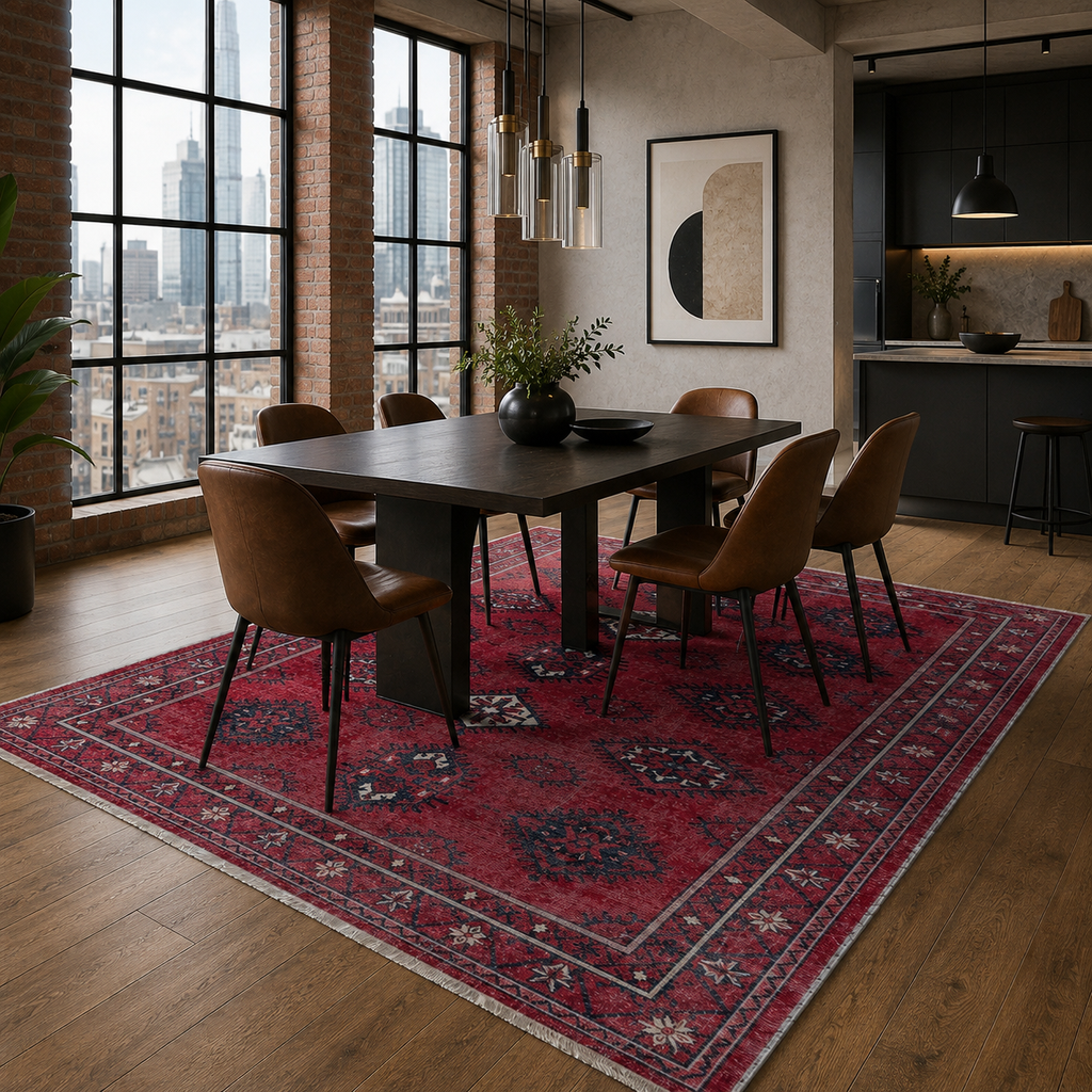 Tapis Ethnique Vintage Bordeaux Lavable Azélie, vue 6