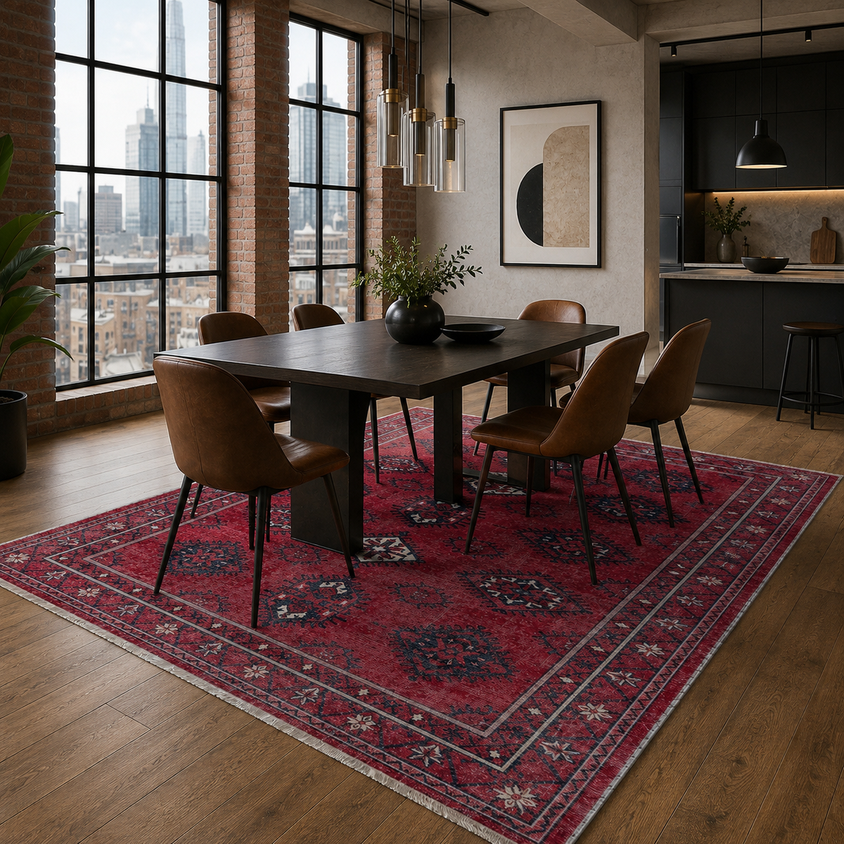 Tapis Ethnique Vintage Bordeaux Lavable Azélie, vue 6