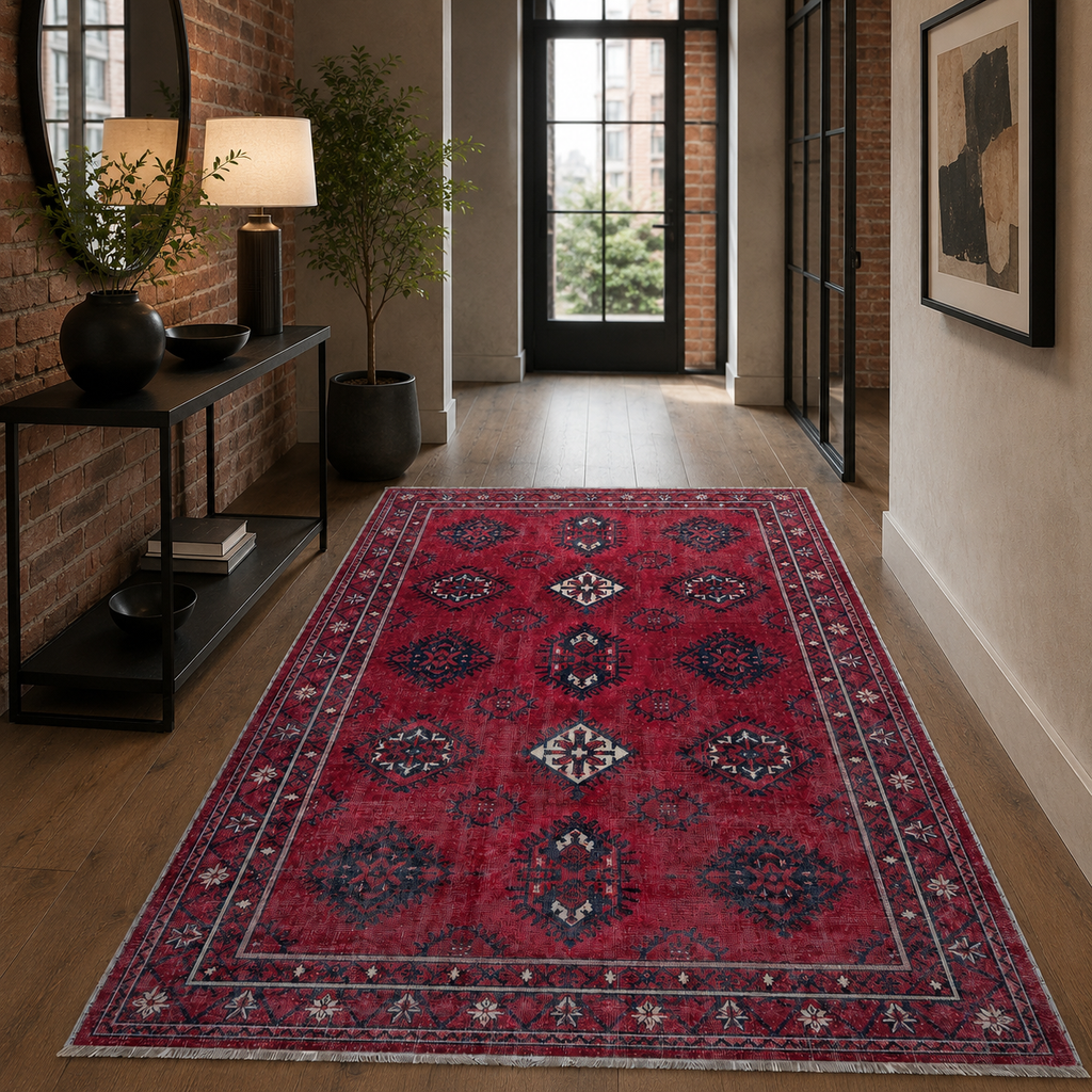 Tapis Ethnique Vintage Bordeaux Lavable Azélie, vue 8