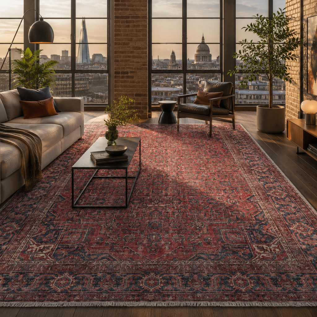 Tapis Ethnique Vintage Bordeaux Lavable Nélia, vue principale