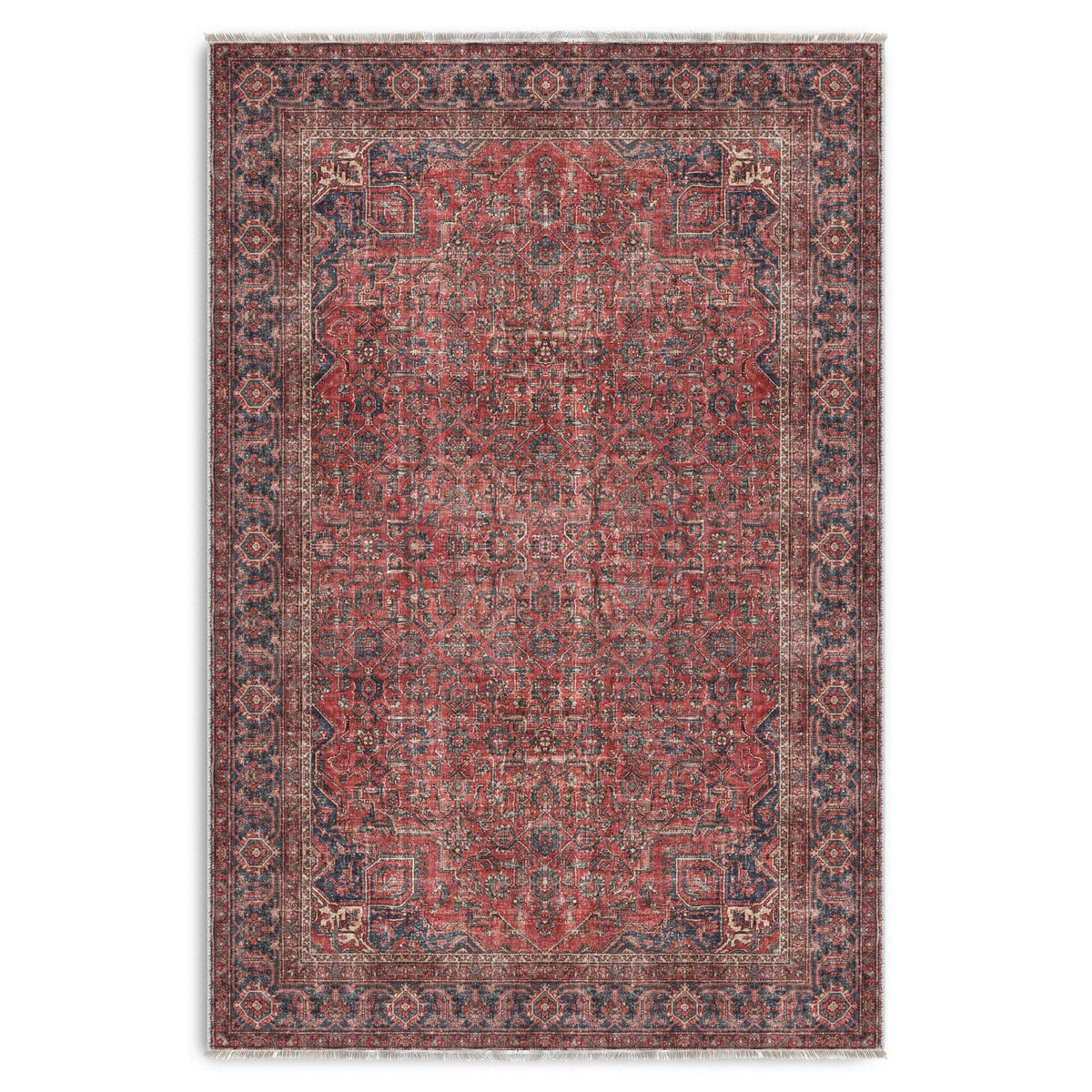 Détail du motif du tapis ethnique vintage bordeaux lavable Nélia