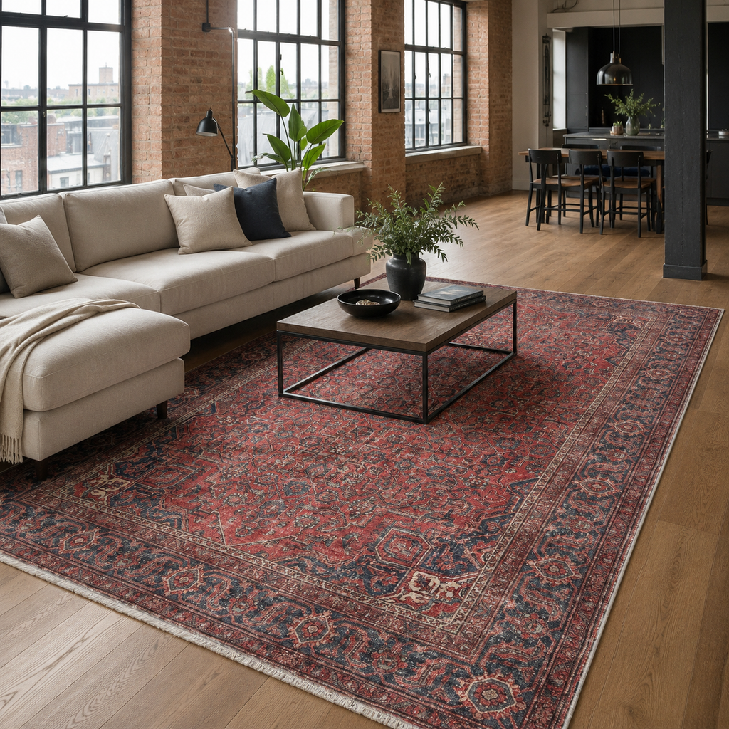 Tapis Ethnique Vintage Bordeaux Lavable Nélia, vue 3