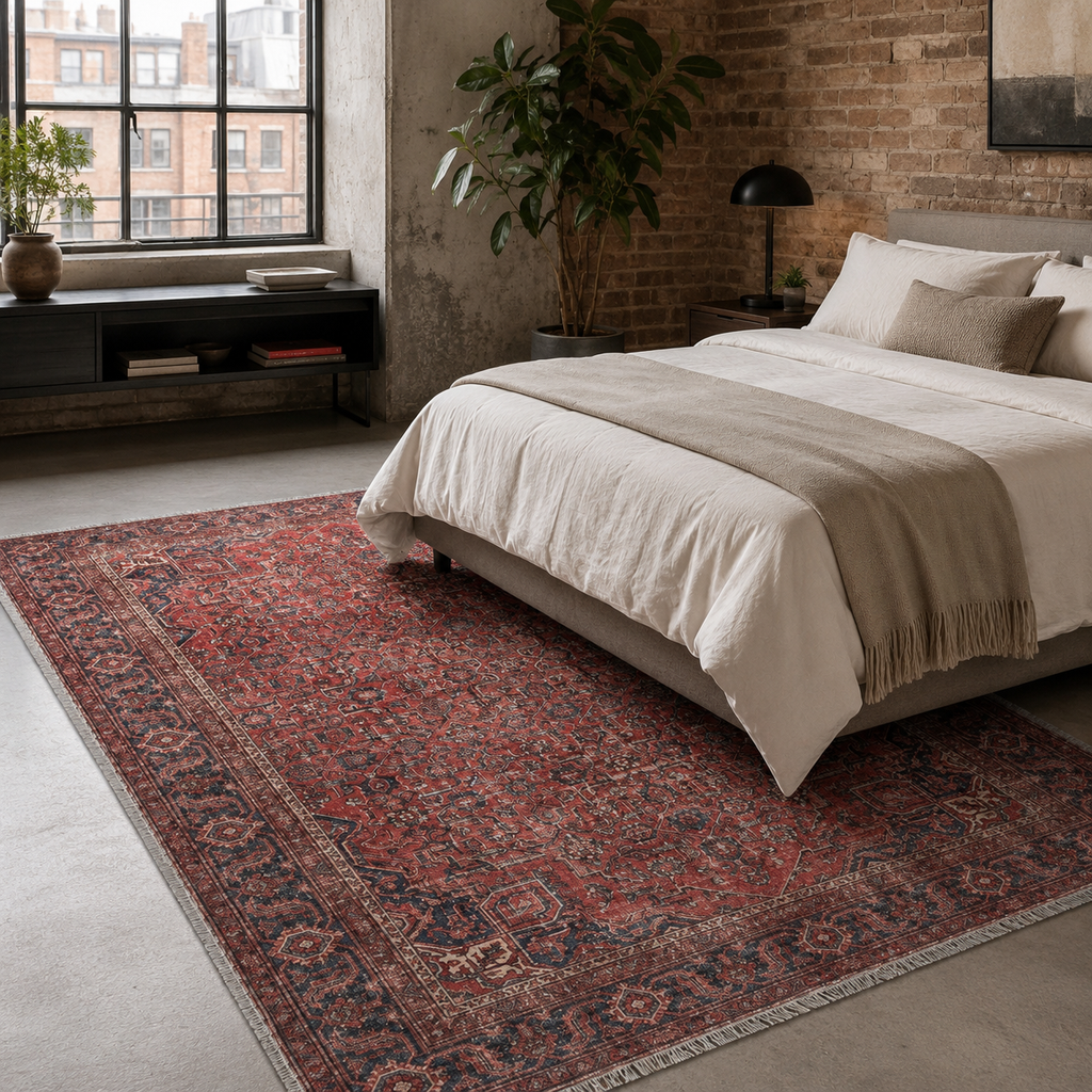 Tapis Ethnique Vintage Bordeaux Lavable Nélia, vue 4