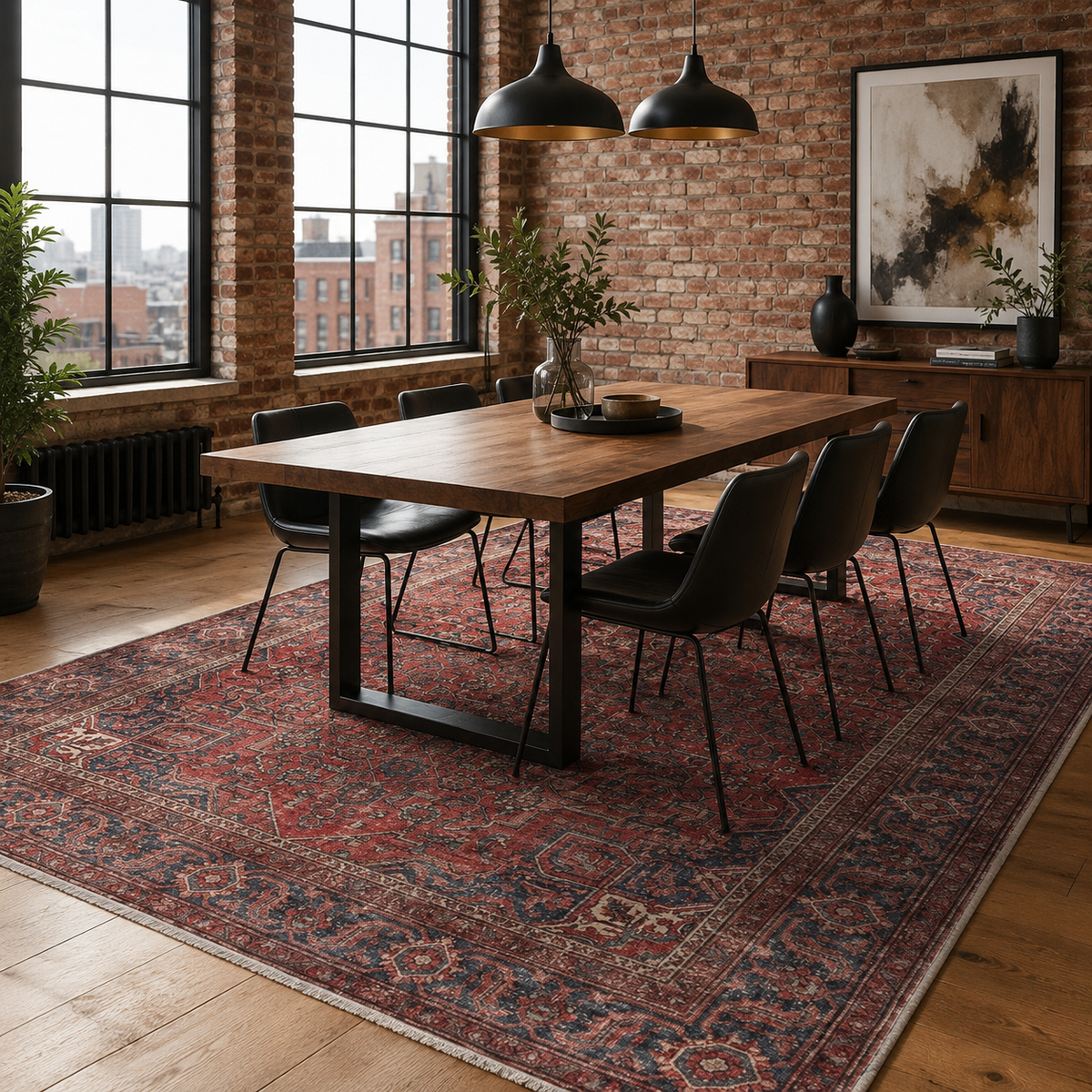 Tapis Ethnique Vintage Bordeaux Lavable Nélia, vue 5