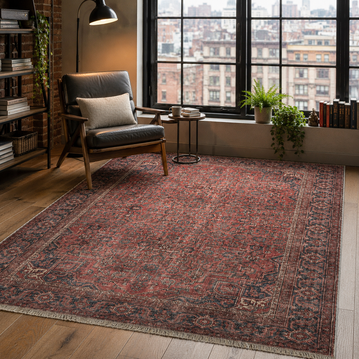 Tapis Ethnique Vintage Bordeaux Lavable Nélia, vue 7