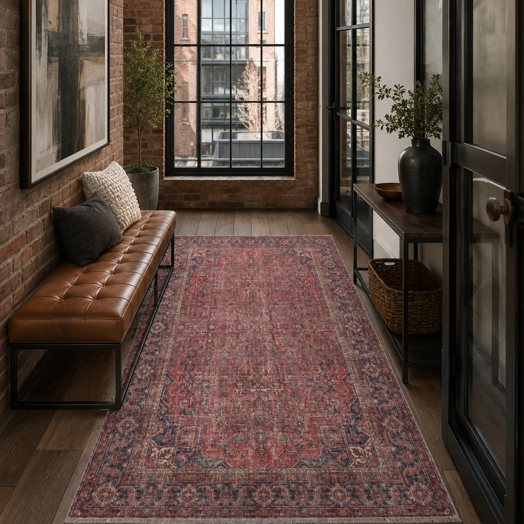 Tapis Ethnique Vintage Bordeaux Lavable Nélia, vue 8