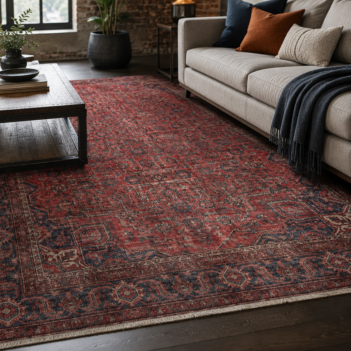 Tapis Ethnique Vintage Bordeaux Lavable Nélia, vue 9