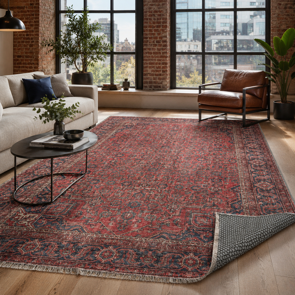 Tapis Ethnique Vintage Bordeaux Lavable Nélia, vue 10