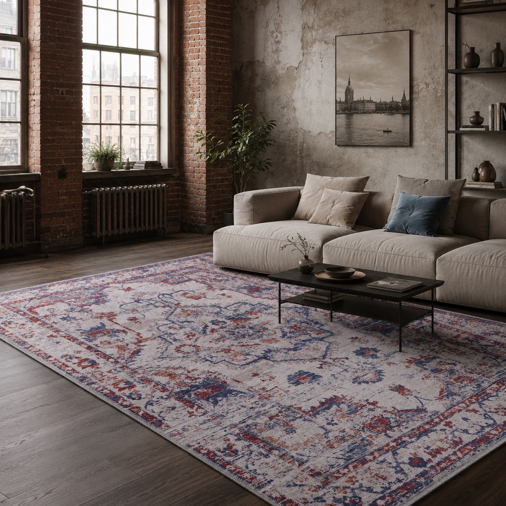 Détail du motif du tapis abstrait gris lavable Nélia